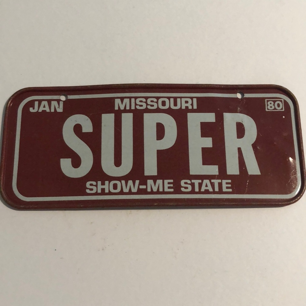 MISSOURI Post Cereal bicycle license Plate  SHOW ME STATE 1980 retro nostalgic